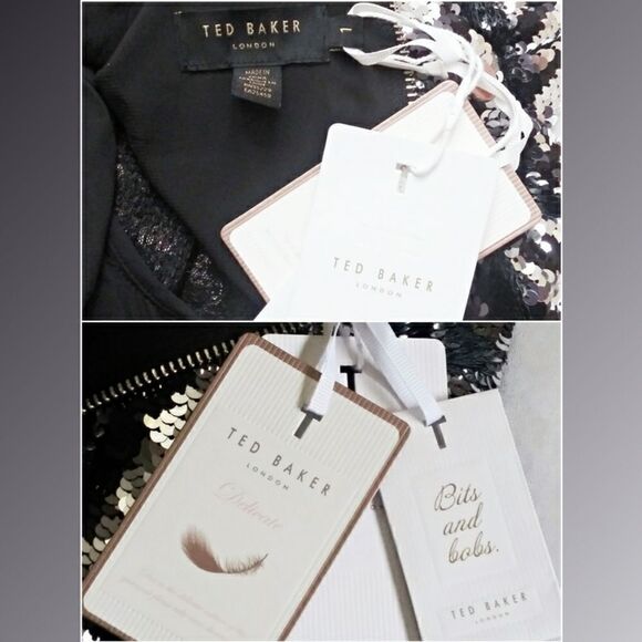 TED BAKER Sequin Mini Dress Animal Striped Print Mock Neck LS Silver Sz 0-2 / XS - Picture 14 of 15